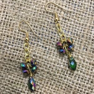 Green sparkling faceted glass earrings